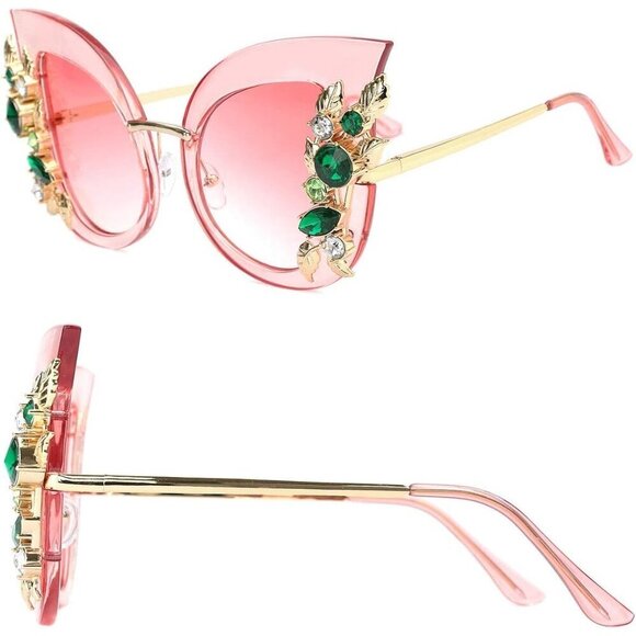 Jeweled Oversized Butterfly Sunglasses Womens Rhinestone UV Protection